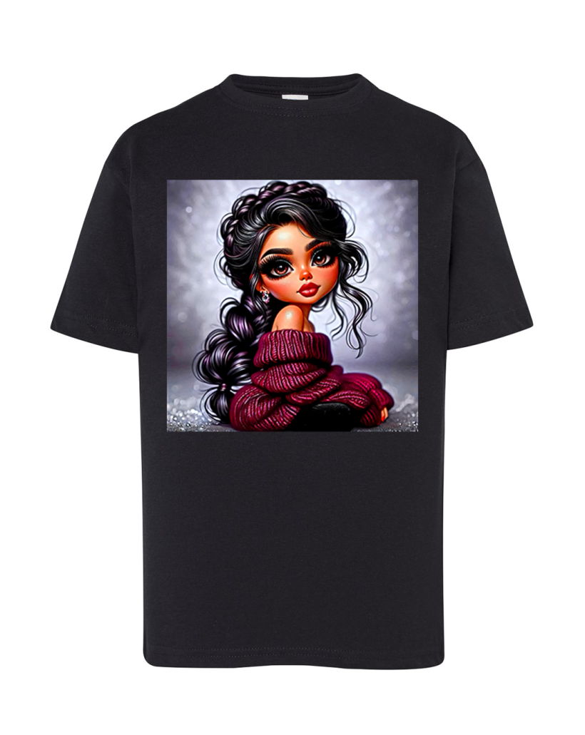 ZA T-shirt CZARNY - Dziewczynka w bordowym sweterku