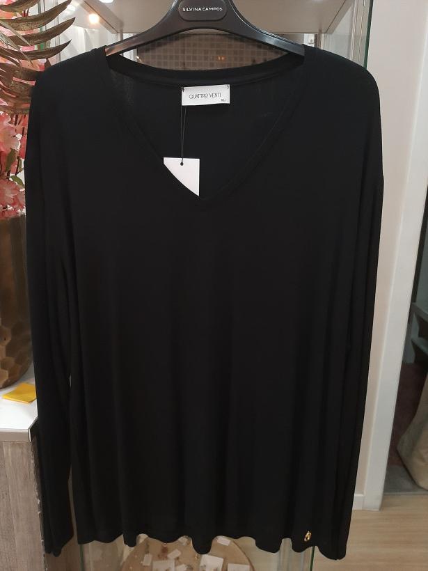 Longsleeve decote em bico preta