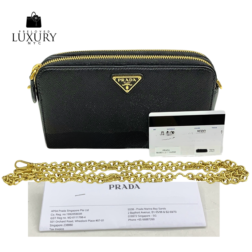 PRADA Black Saffiano 1DH010 GHW Camera Chain Shoulder Bag