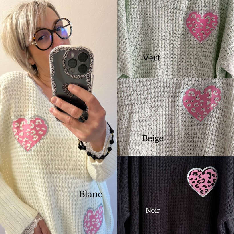 Pull coeur rose