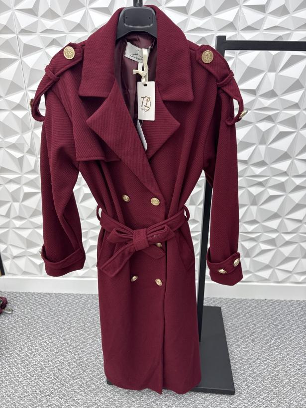 długi płaszcz bordo WYPRZEDAŻ