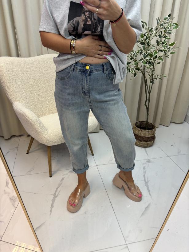 spodnie baggy żołty guzik