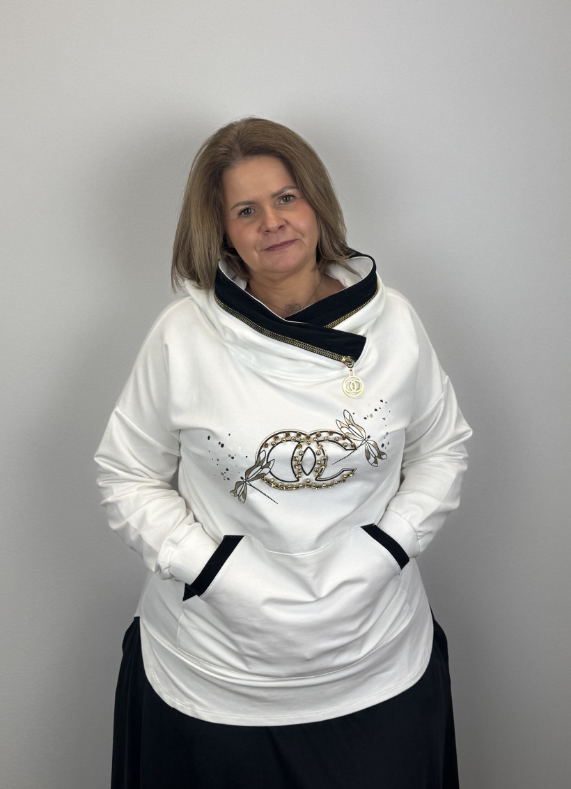 Bluza z kapturem z zamkiem - oc - fs - 40315 - śmietankowa