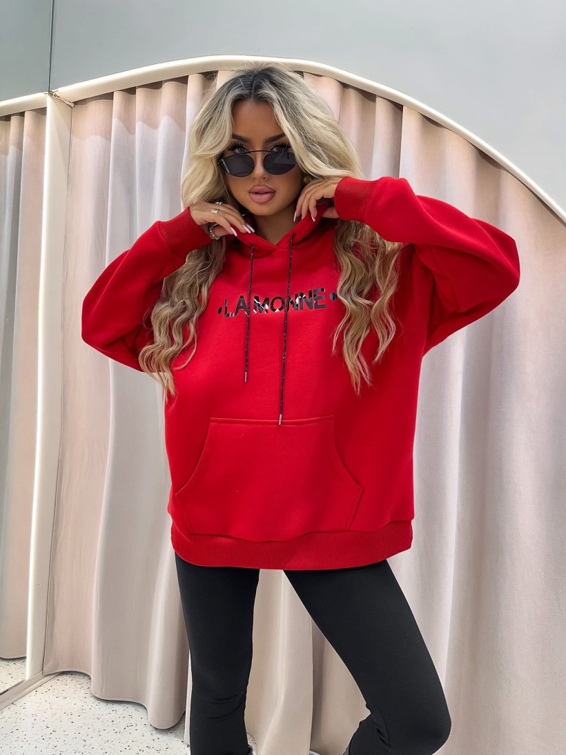 Bluza La Monne czerwona połysk napis
