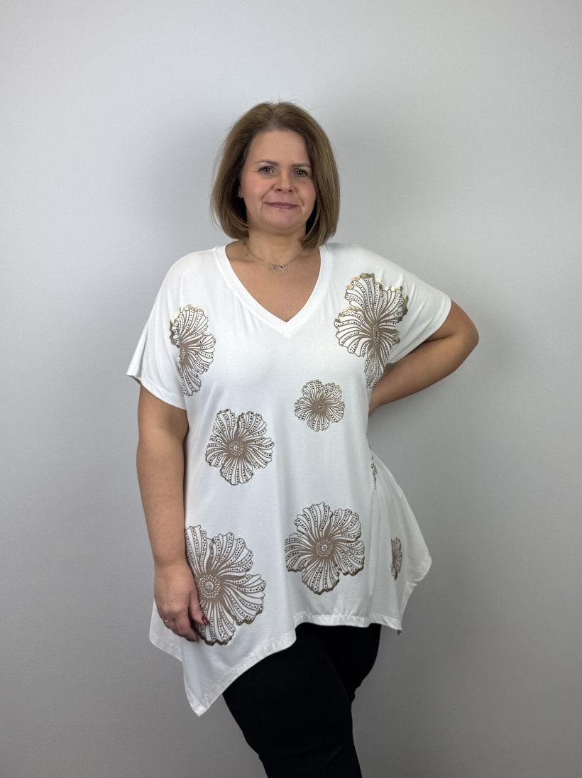 Tunika z rogami, kwiaty - oc -26262 - biała / promocja