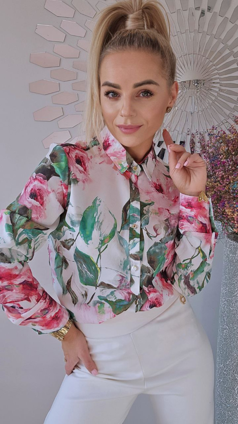 Koszula lb śmietankowa w kwiaty