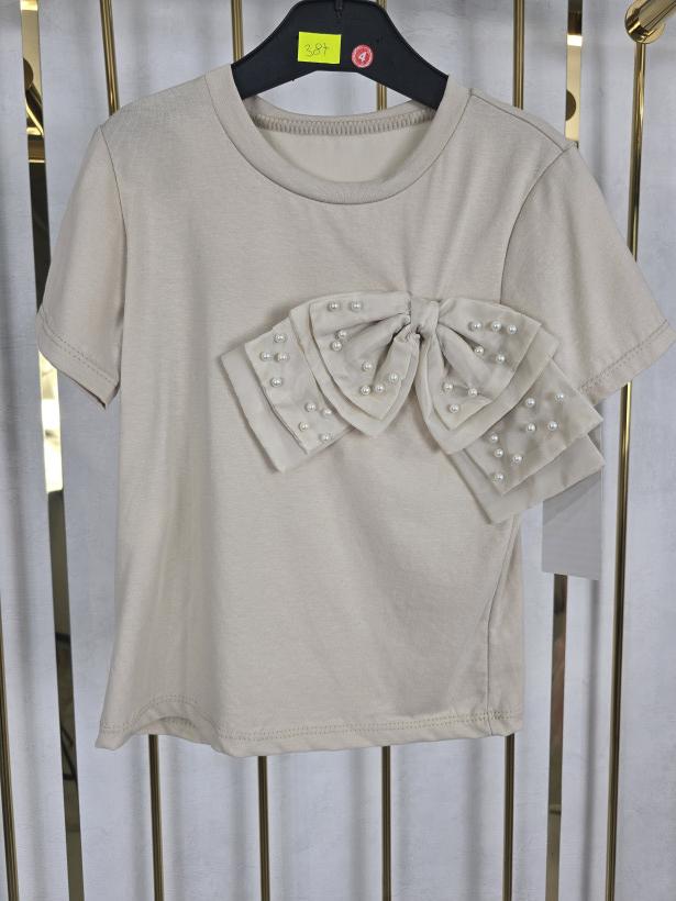 T-shirt z kokardą 25502-BEŻ