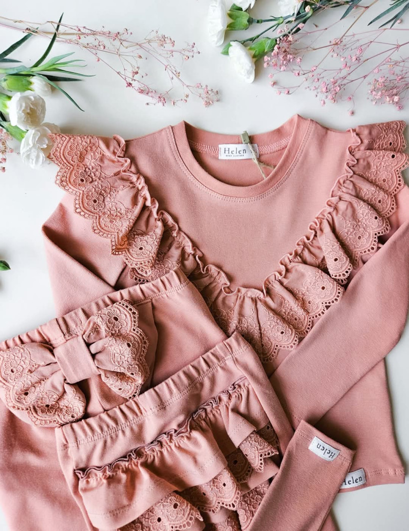 Body/bluzka kolorowa koronka brudny róż Helen