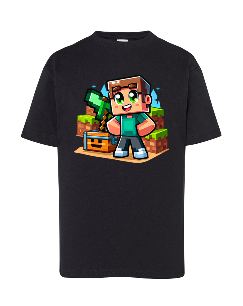 ZA T-shirt CZARNY -Minecraft chłopiec i skrzynia