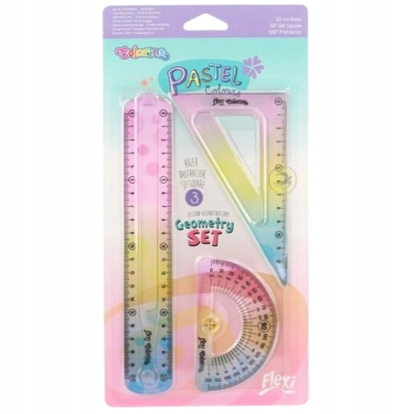Zestaw geometryczny 3 elementy Colorino Pastelowy ekierka linijka kątomierz