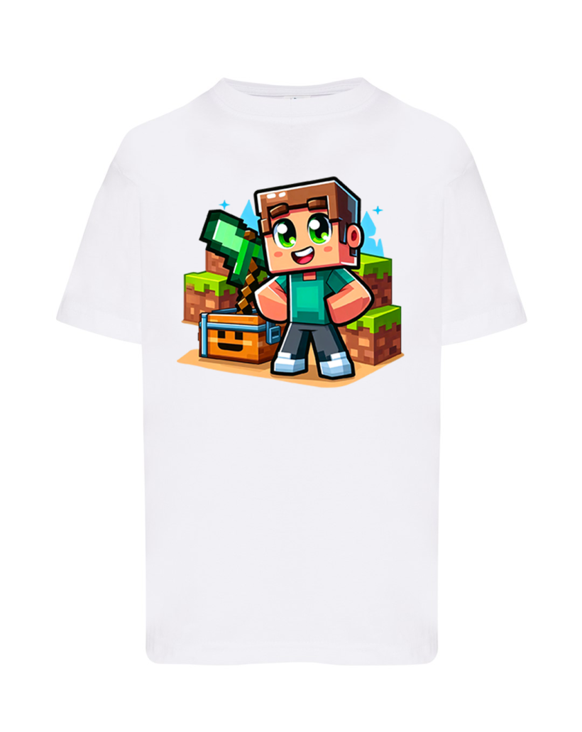 ZA T-shirt BIAŁY -  Minecraft chłopiec i skrzynia