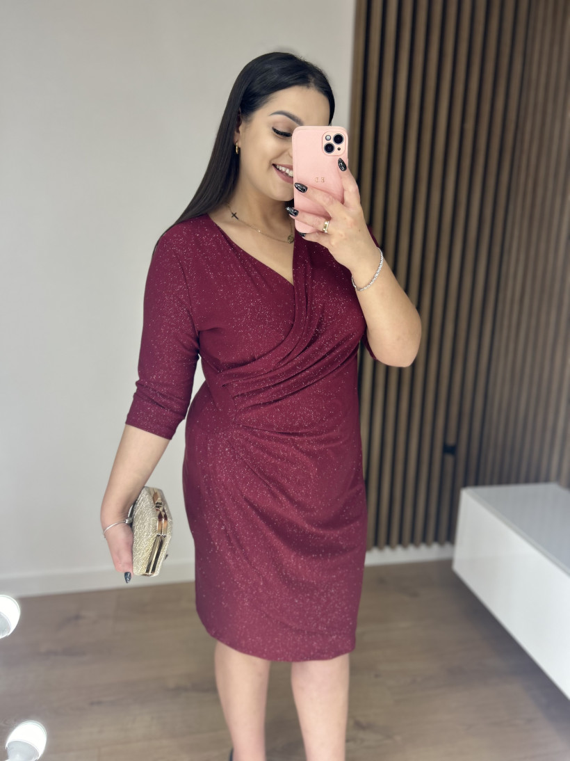 Sukienka NILLA brokatowa bordowa