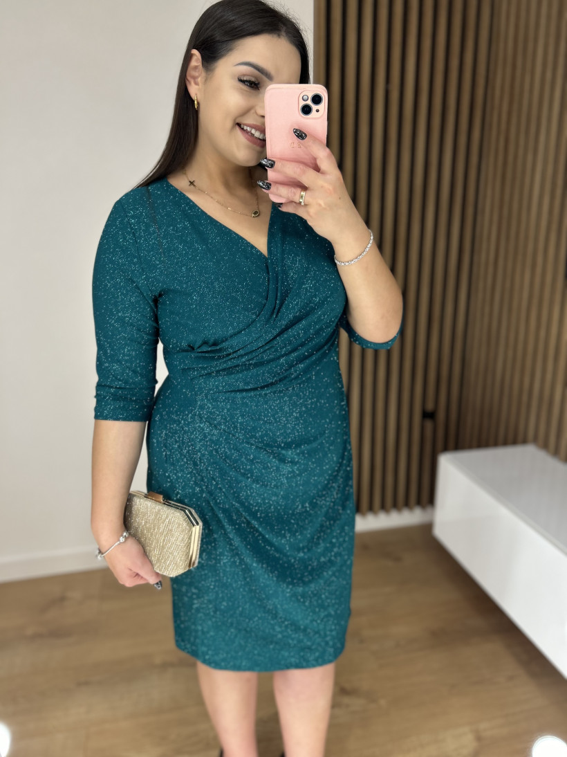 Sukienka NILLA brokatowa butelkowa zieleń