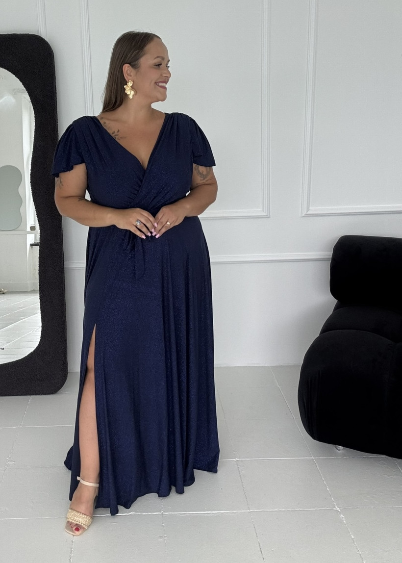 Sukienka Larisa brokatowa granatowa