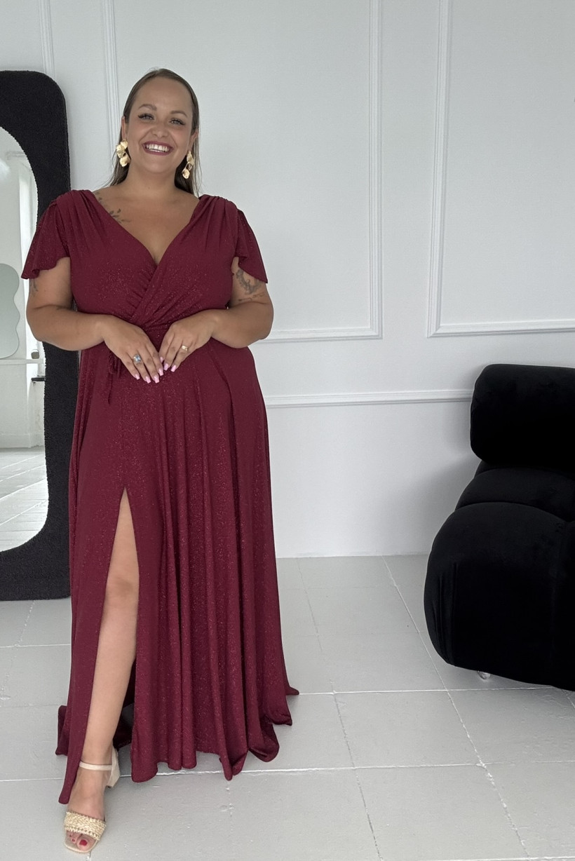 Sukienka Larisa brokatowa bordowa