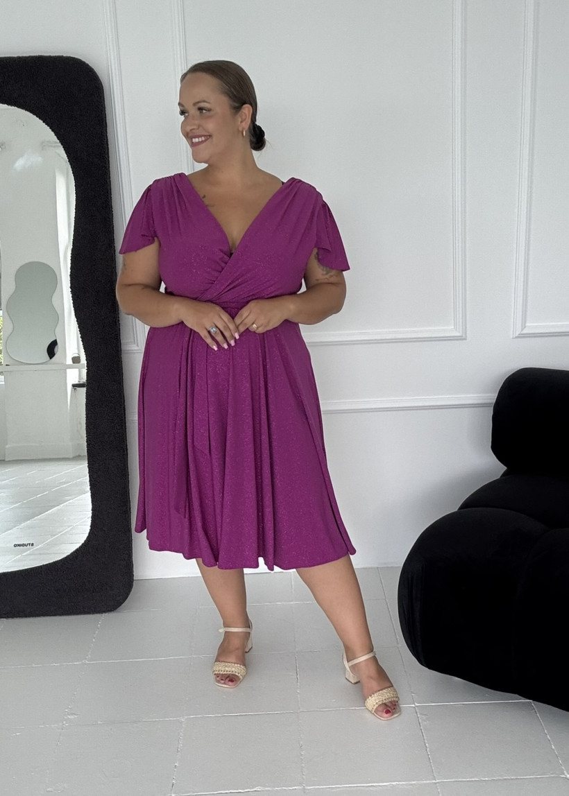 Sukienka LARISA MIDI brokatowa śliwka