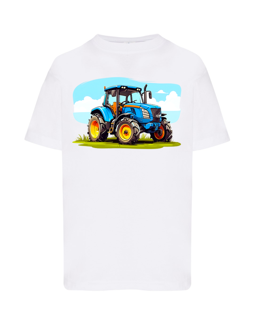 ZA T-shirt BIAŁY - Niebieski traktor