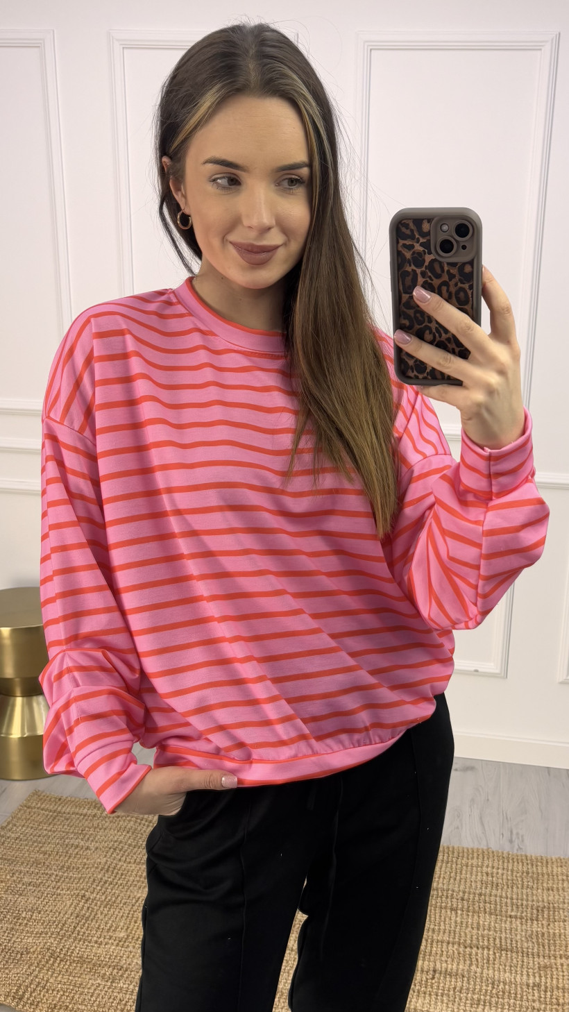 Bluza w paski over size różowa
