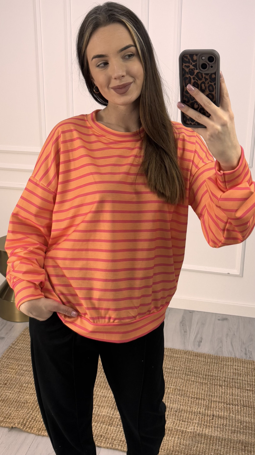 Bluza w paski over size pomarańczowa