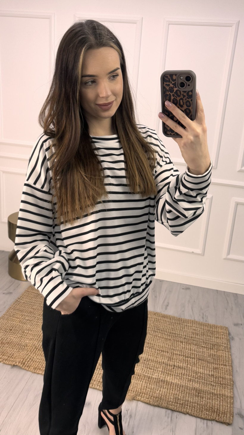 Bluza w paski over size granatowo biała