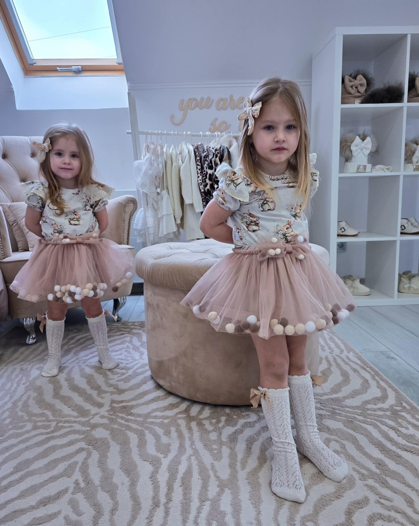 Podkolanówki ażur z kokardą beż