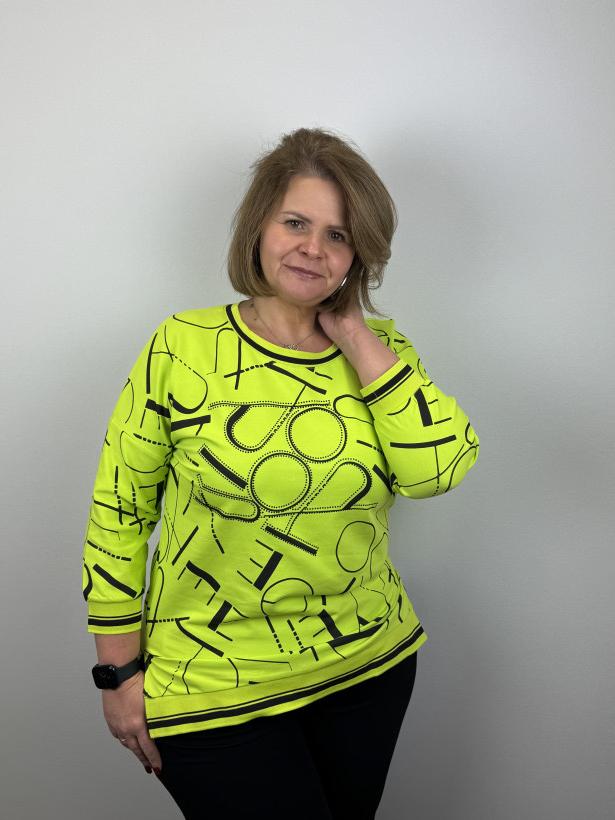 Bluza dłuższa, rozcięcia na bokach, literki - megi - xl - 4035 - limonka // promocja