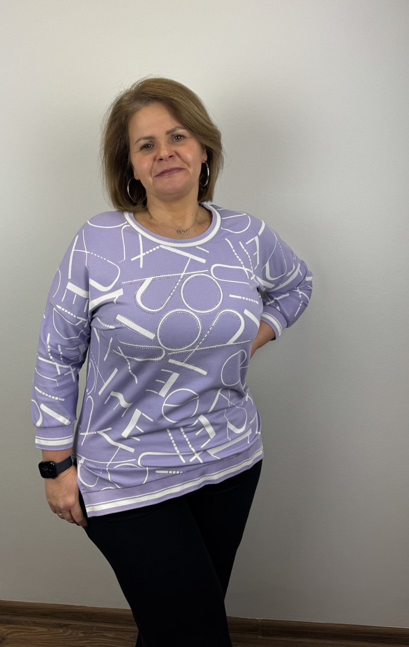 Bluza dłuższa, rozcięcia na bokach, literki - megi - xl - 4035 - lila // promocja
