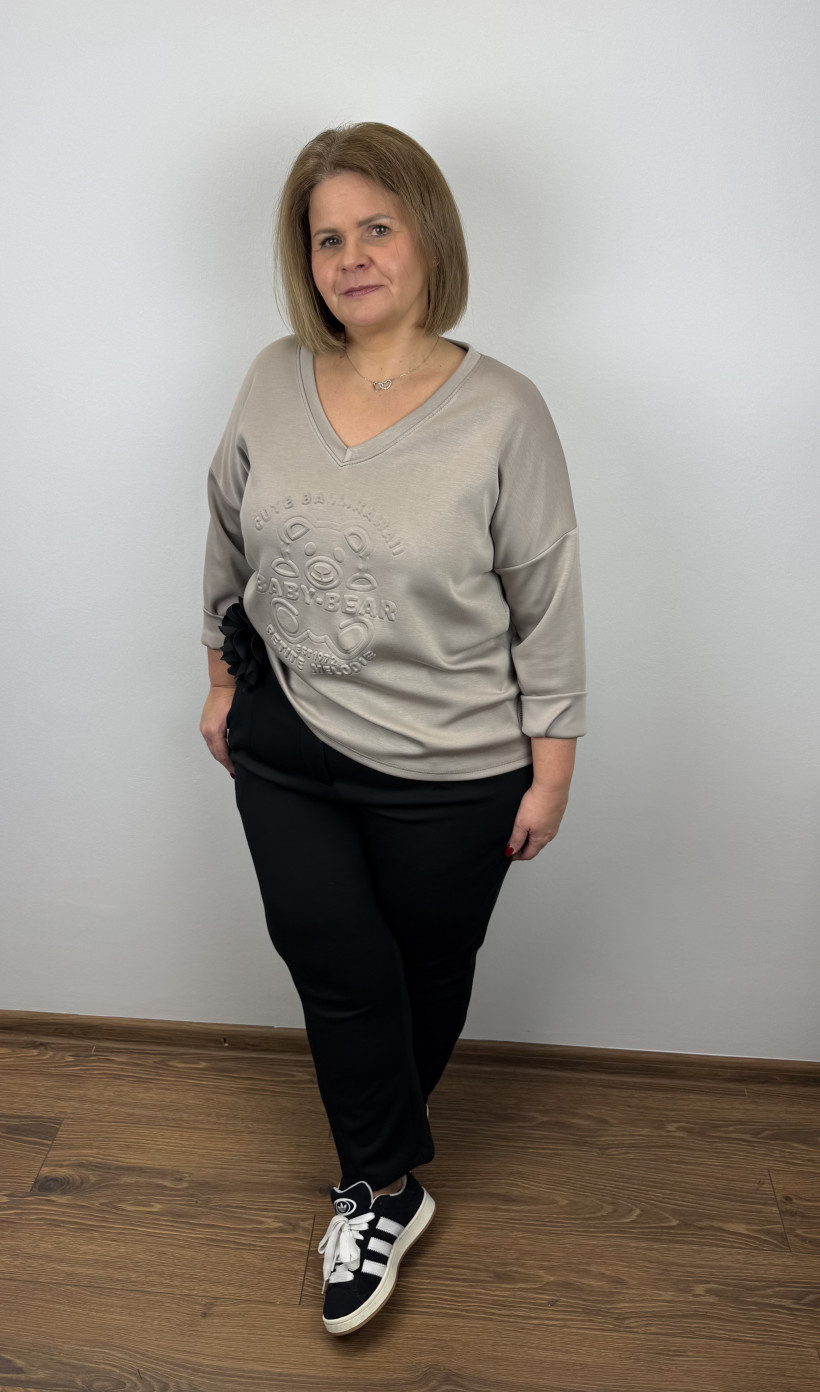 Bluza w serek, wytłaczany miś - masełko - 21523 - fango