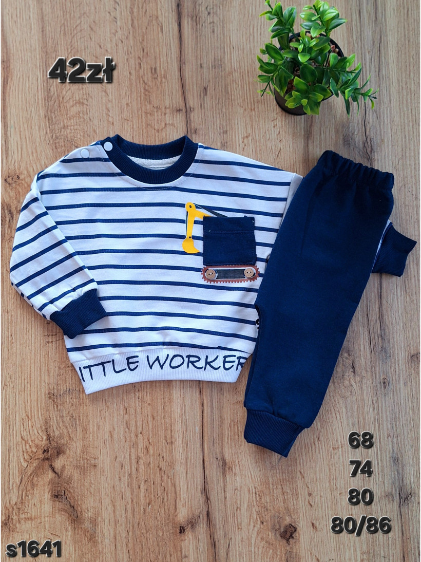 Komplet niemowlęcy koparka paski little worker