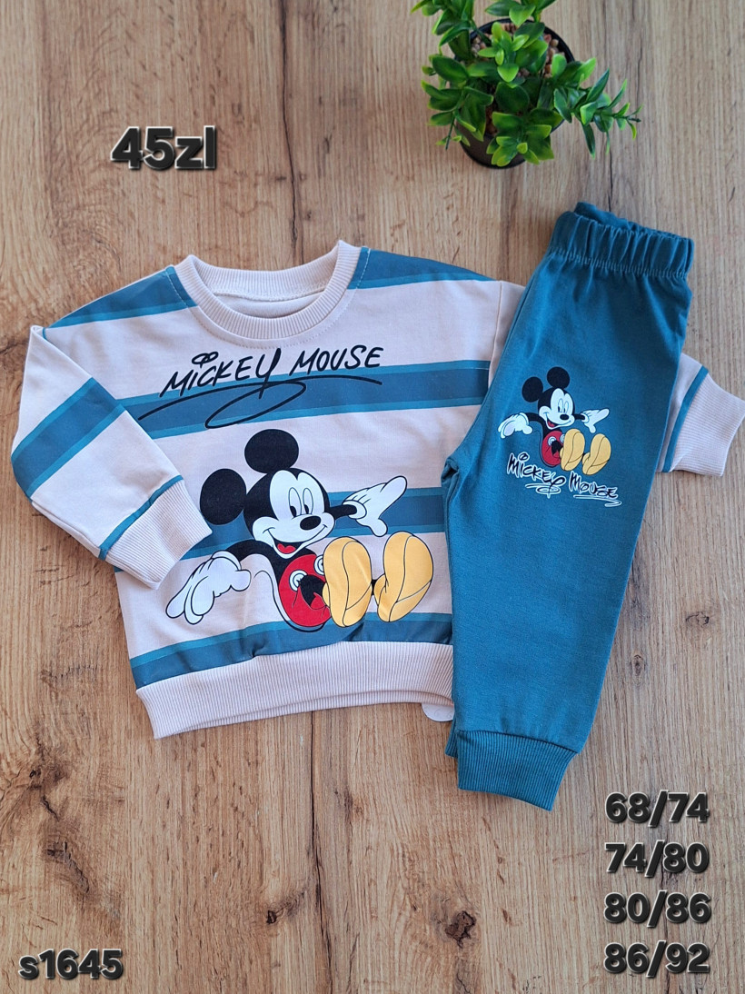 Komplet z Mickey paski beżowa bluza kolor morski spodnie