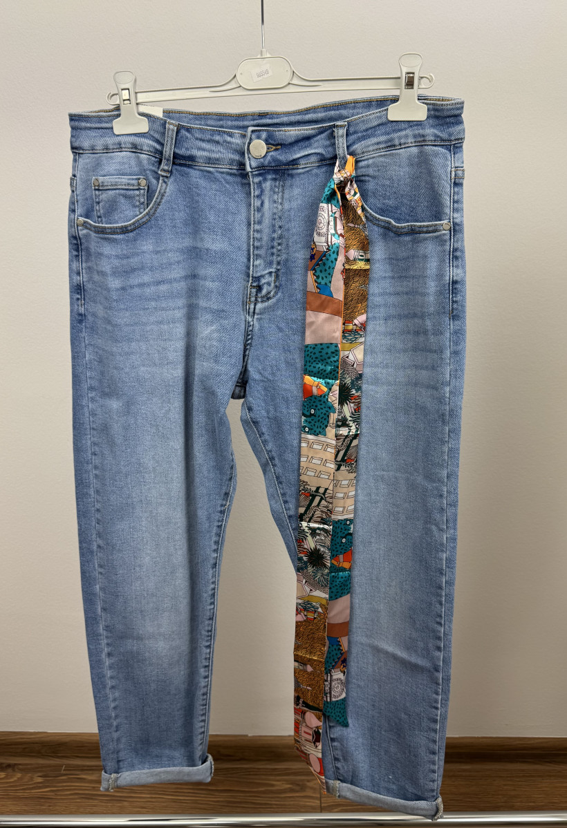 Spodnie jeansowe z kokardą - mom fit - g.smack - rozm. 54 - 893 - niebieskie