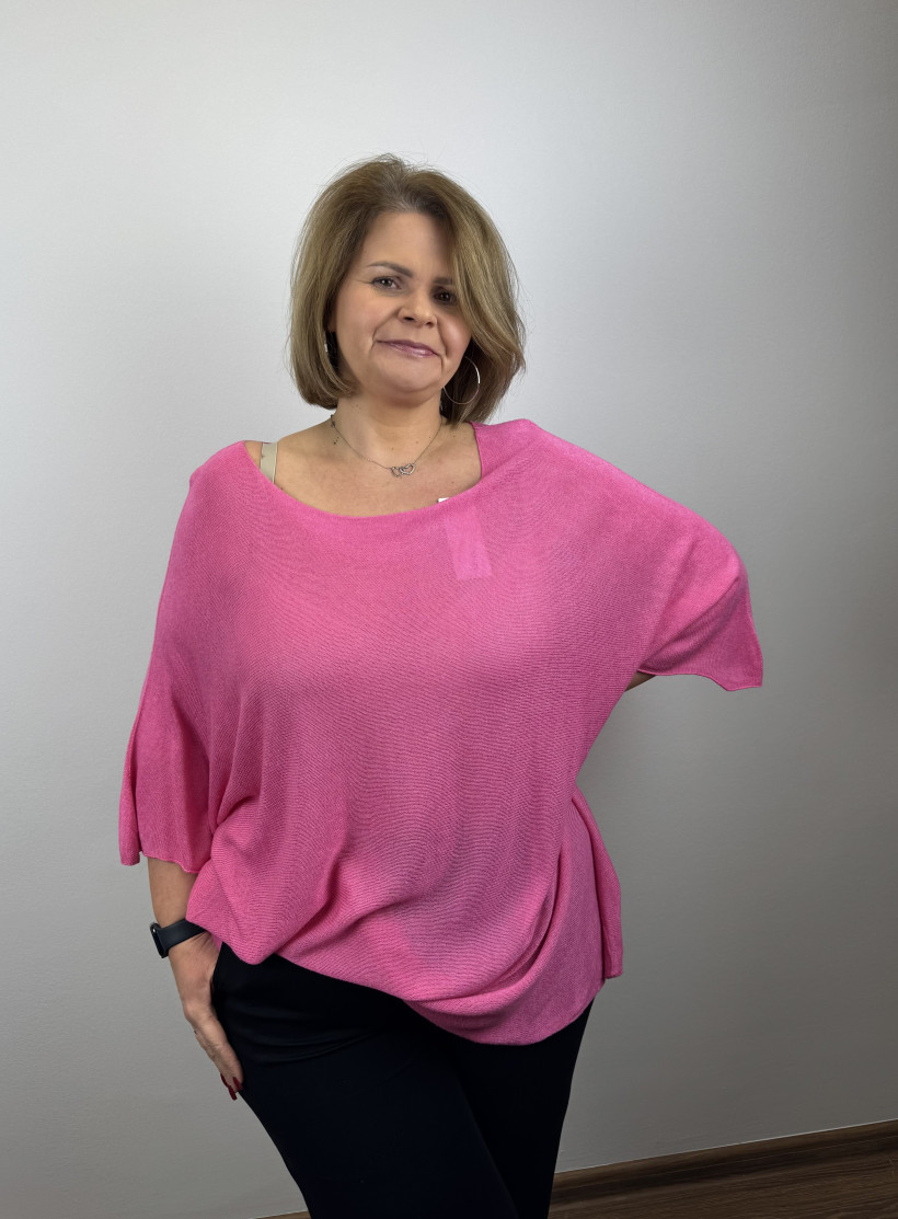 Sweterek oversize nietoperz, gładki - wł. - 2304 - różowy /promocja