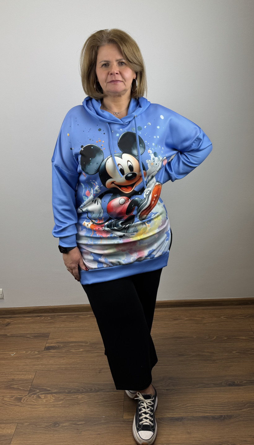 Bluza długa z kapturem - masełko - funny - 34 - niebieska