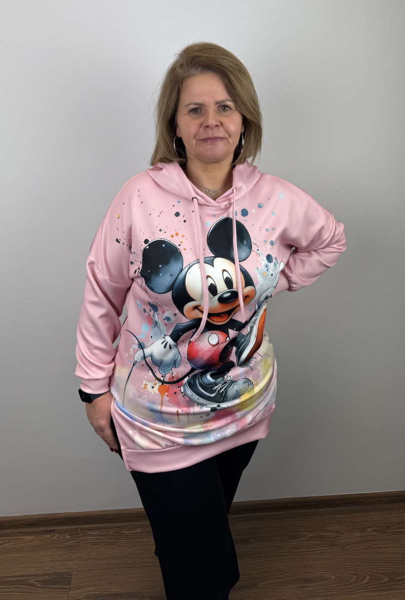 Bluza długa z kapturem - masełko - funny - 34 - pudrowa