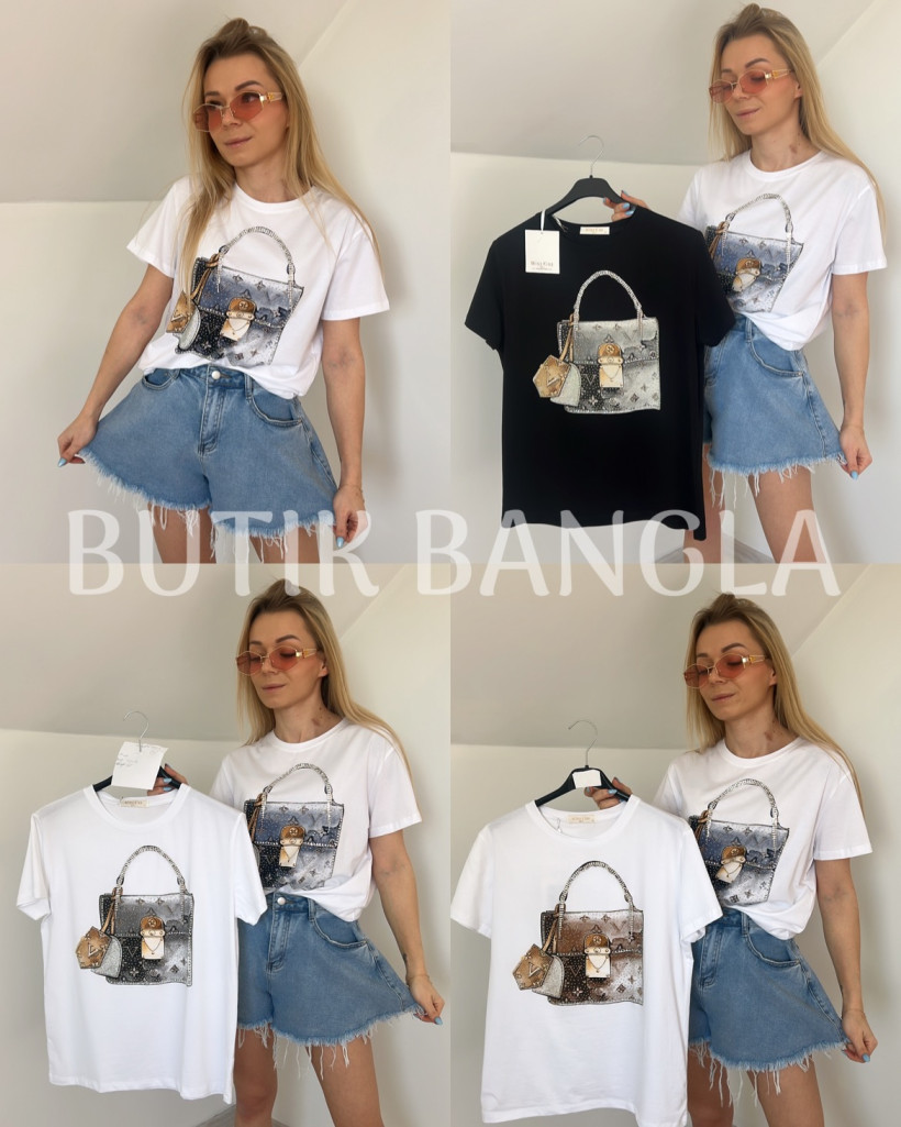T-shirt miss kiss czarny  torebka MS558#