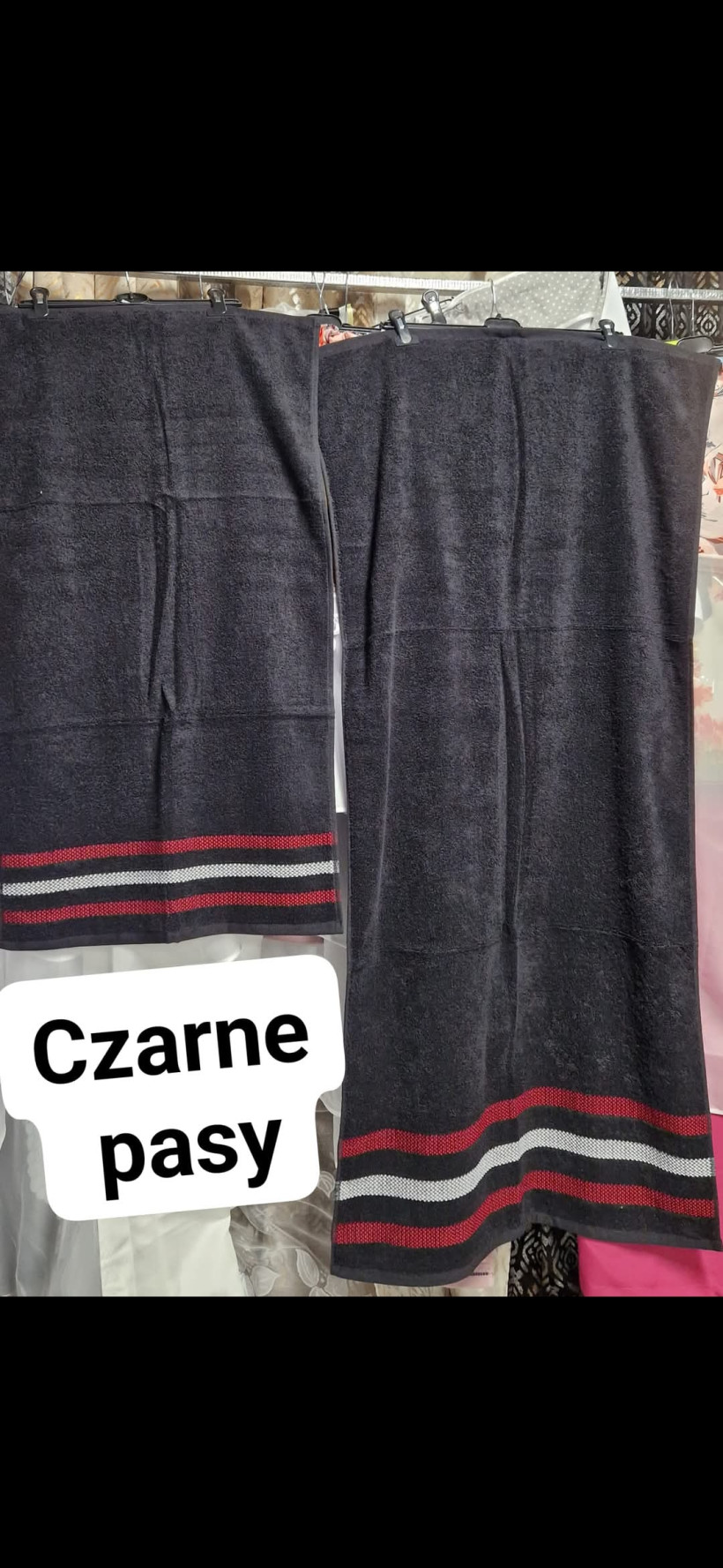 Reczniki zestaw czarne pasy 140x70 +50x90