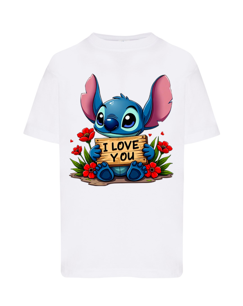 ZA T-shirt BIAŁY -  Stich I LOVE YOU