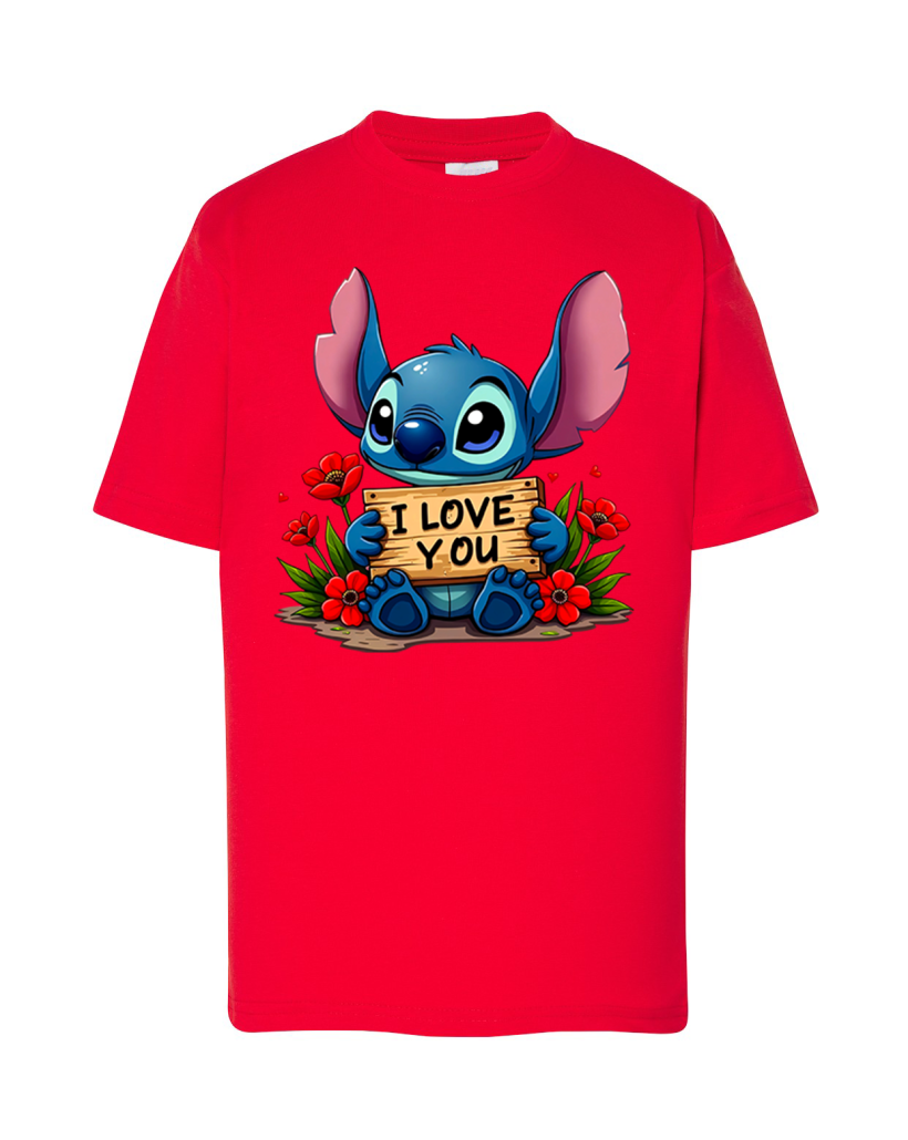 ZA T-shirt CZERWONY - Stich I LOVE YOU