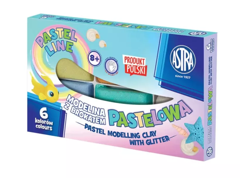 Modelina Astra pastelowa z brokatem 6 kolorów