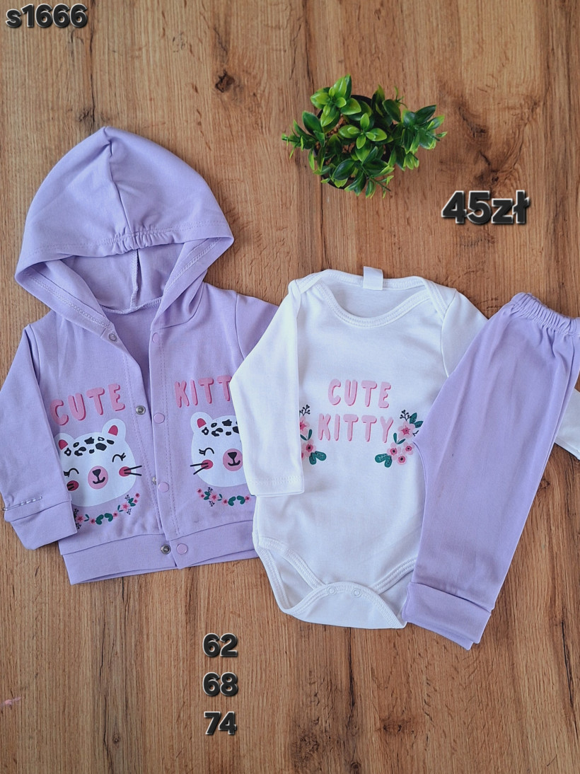 Komplet niemowlęcy cute kitty kotek kolor lila