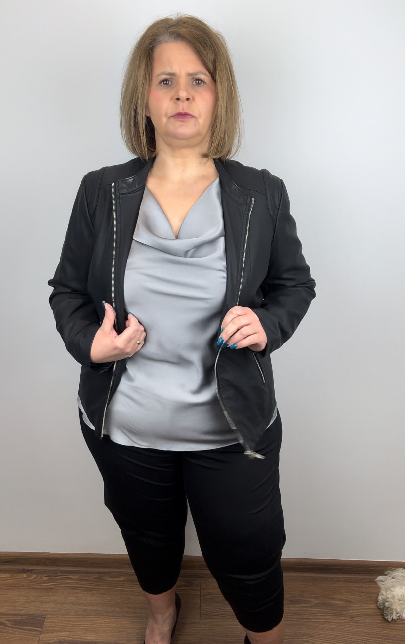 Kurtka na stójce, na zamek, ekoskórka - miss - rozm.48 - 2029 - czarna / promocja