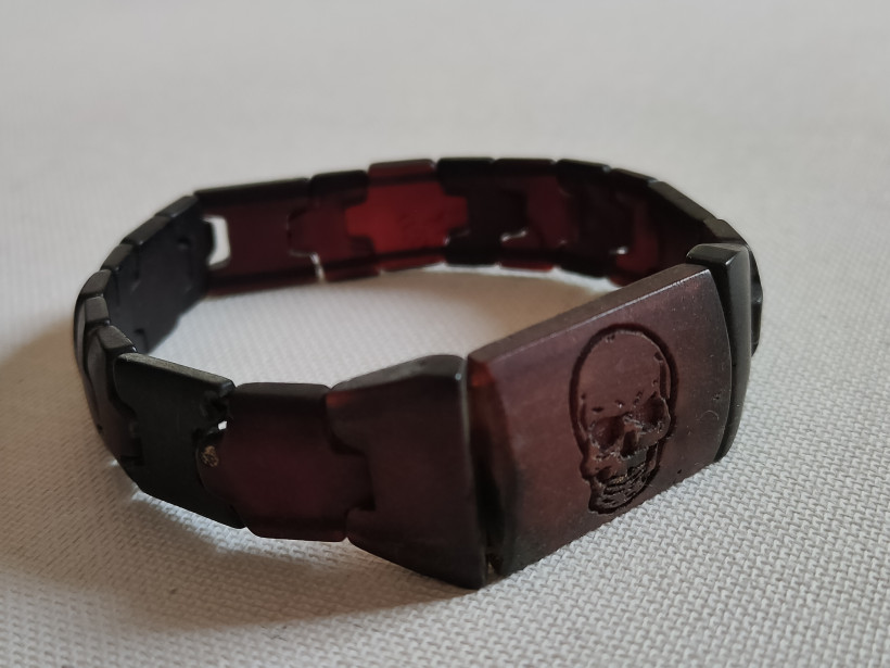 Bransoleta męska rockowa ciemny bursztyn czaszka