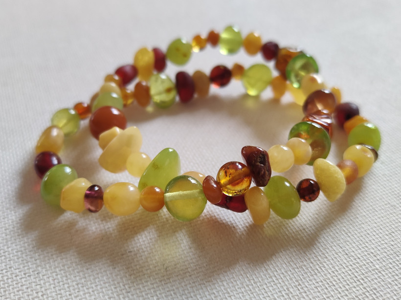 Choker / podwójna bransoletka bursztyn kolorowy