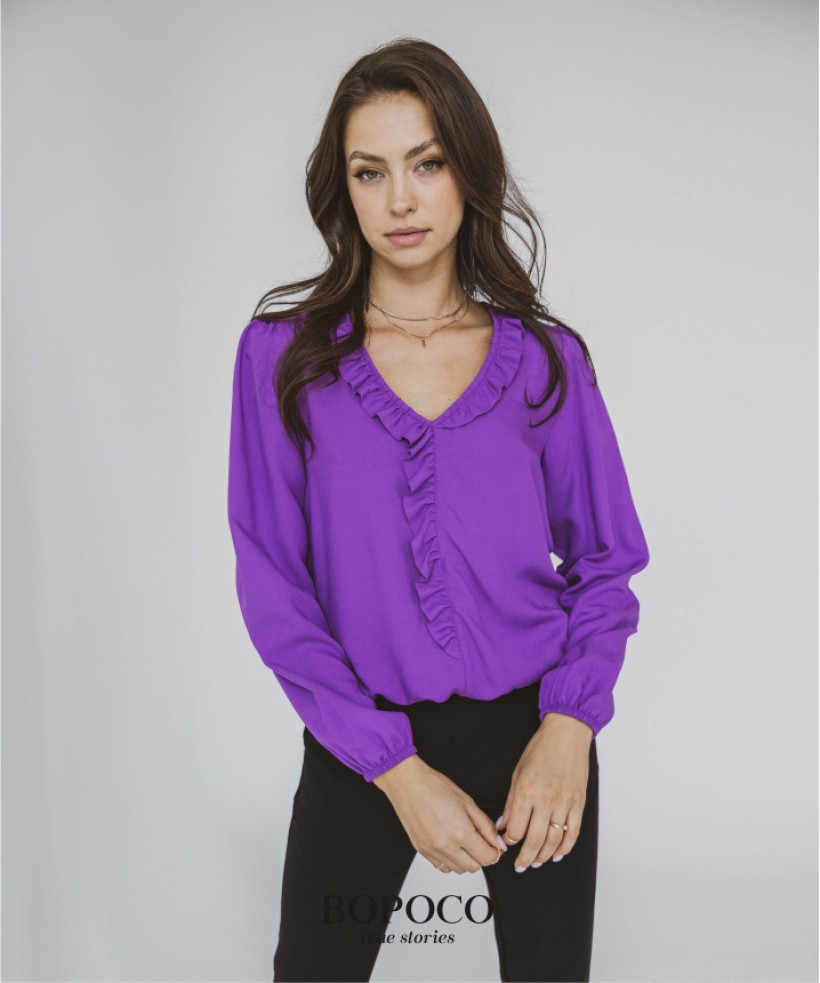 Bluzka damska z falbanką – Fioletowa Elegancja Bopoco
