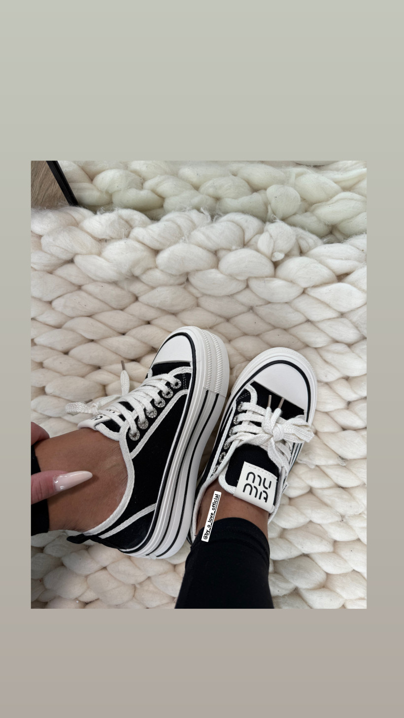 Trampki perełki biało czarne buty