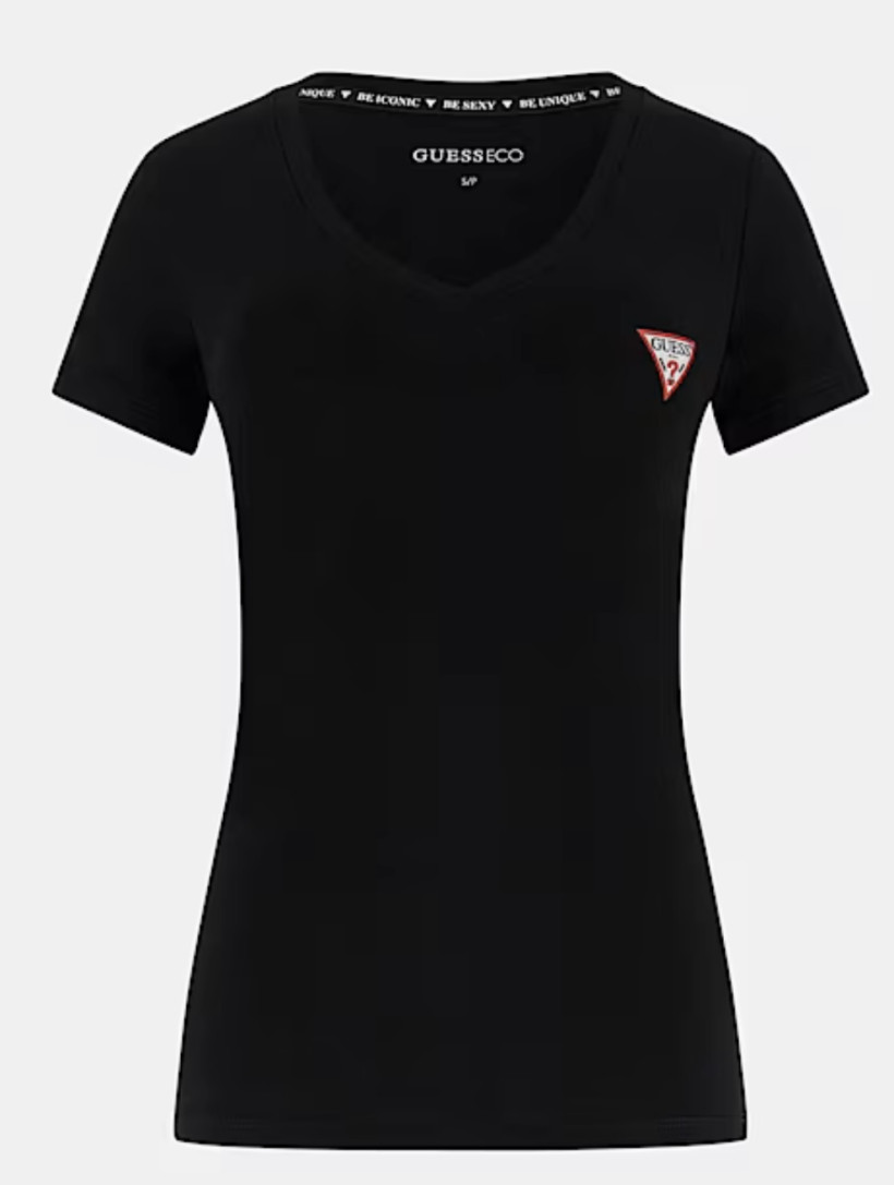 T-shirt Guess dekolt V czarny W2YI45J1314-JBLK