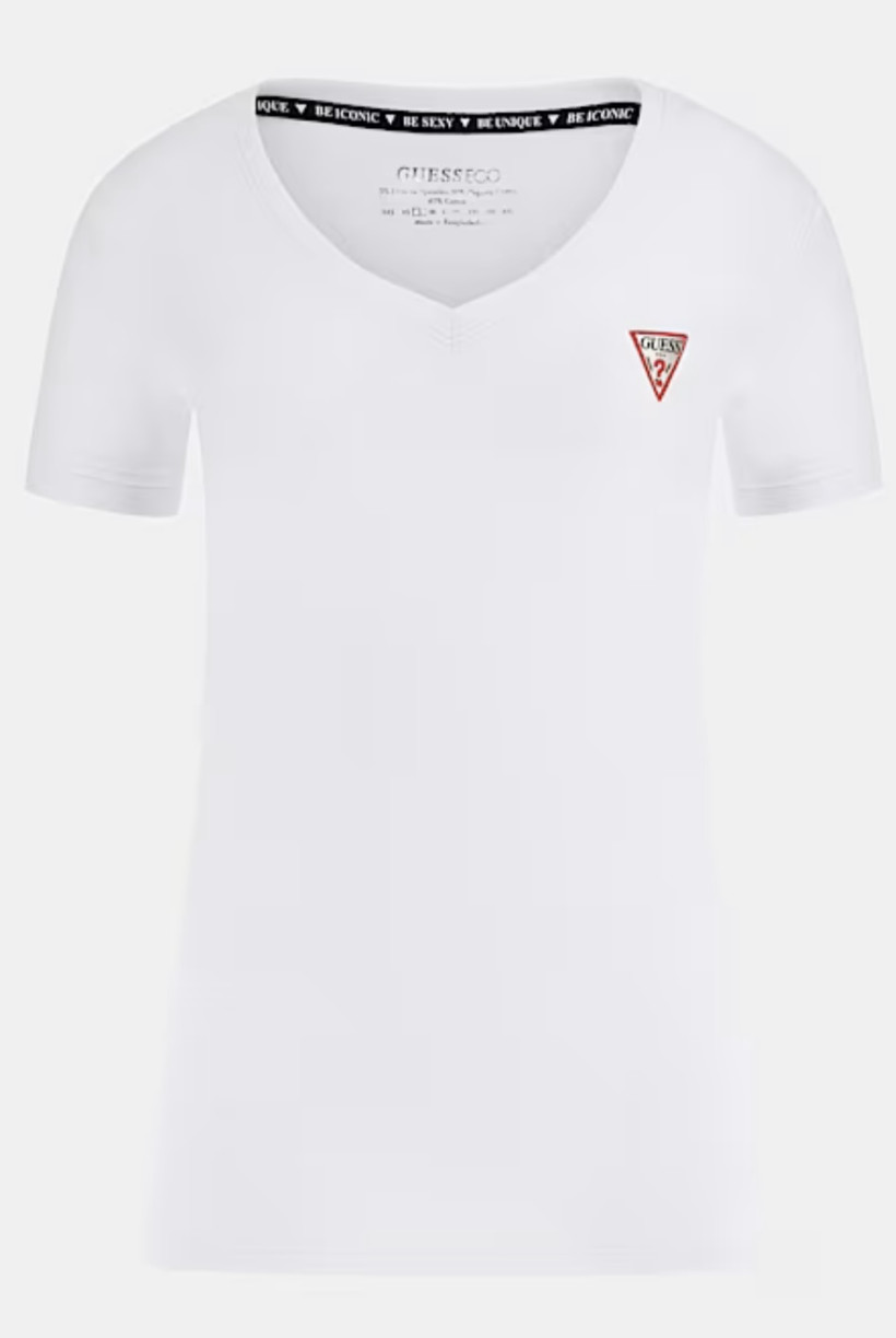 T-shirt Guess dekolt V biały W2YI45J1314-G011