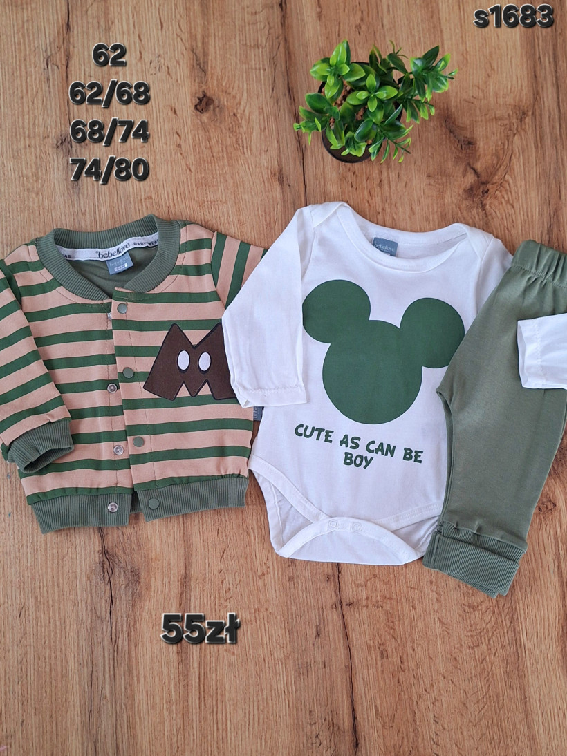 Komplet niemowlęcy 3-czesciowy beżowy khaki Mickey