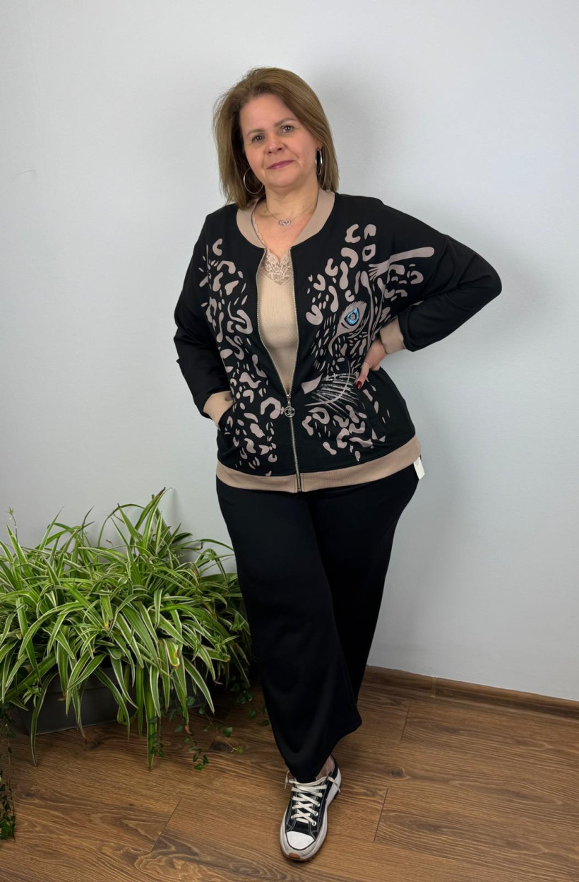 Bluza na zamek na stójce, tygrys - oc - rozm. 46/48 - 40314/30314 - czarna //promocja