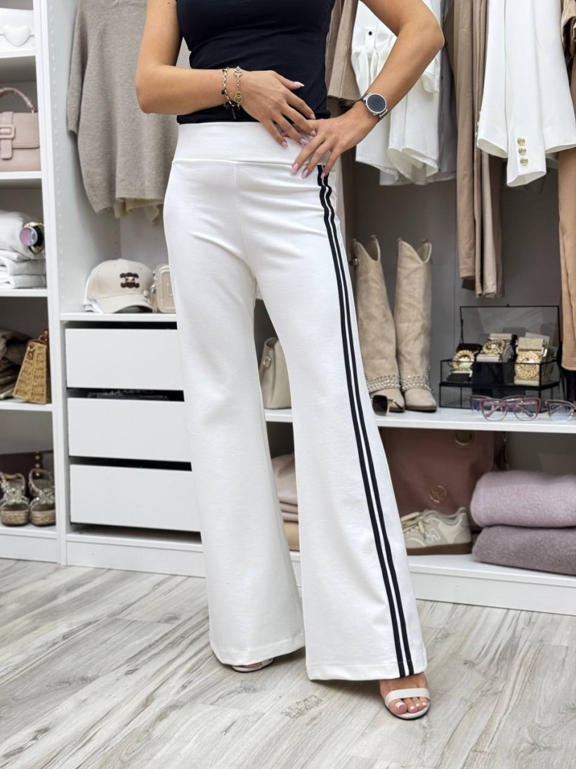 spodnie modelujące dzwony z dwoma paskami wzdłuż nogawki kolor śmietanka